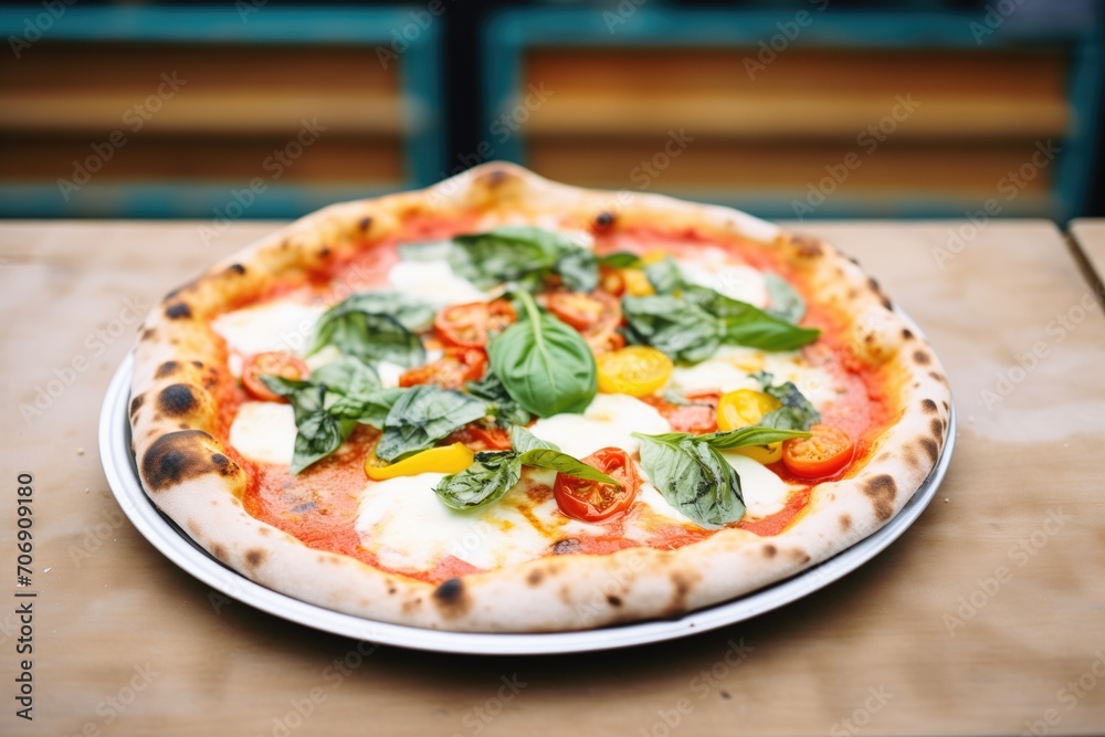 a whole margherita pizza in a box ready for delivery
