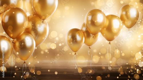 Celebration party banner with gold balloons
