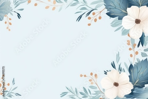 bright white spring floral frame of blossoms  spring flowers on a blue background