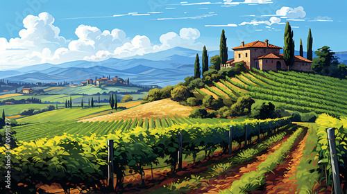 italy tuscan vineyards rolling illustration