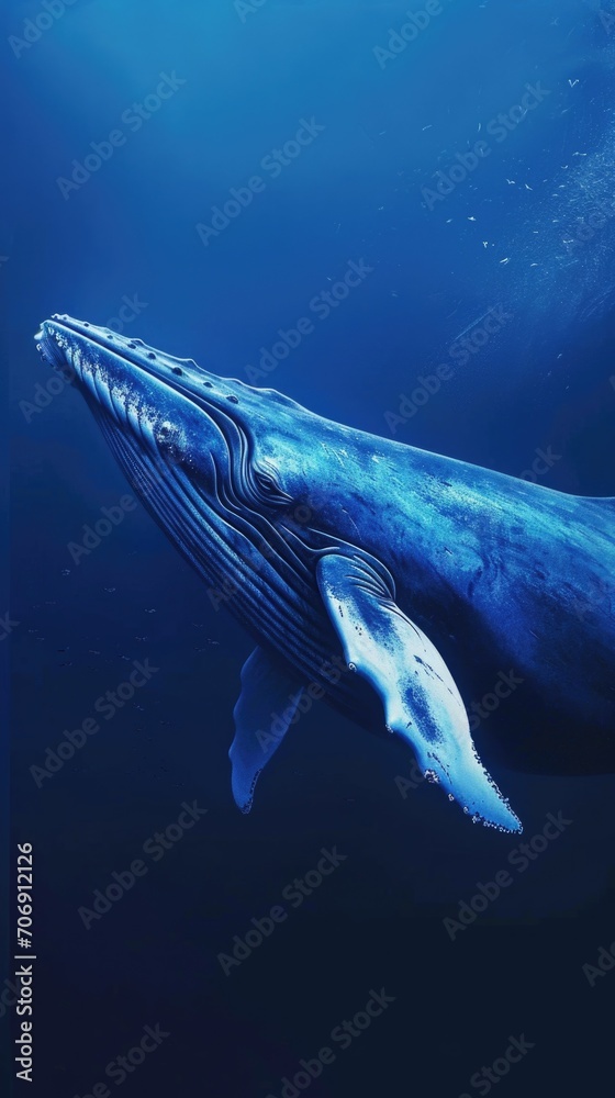 Blue whale. Verticl background 