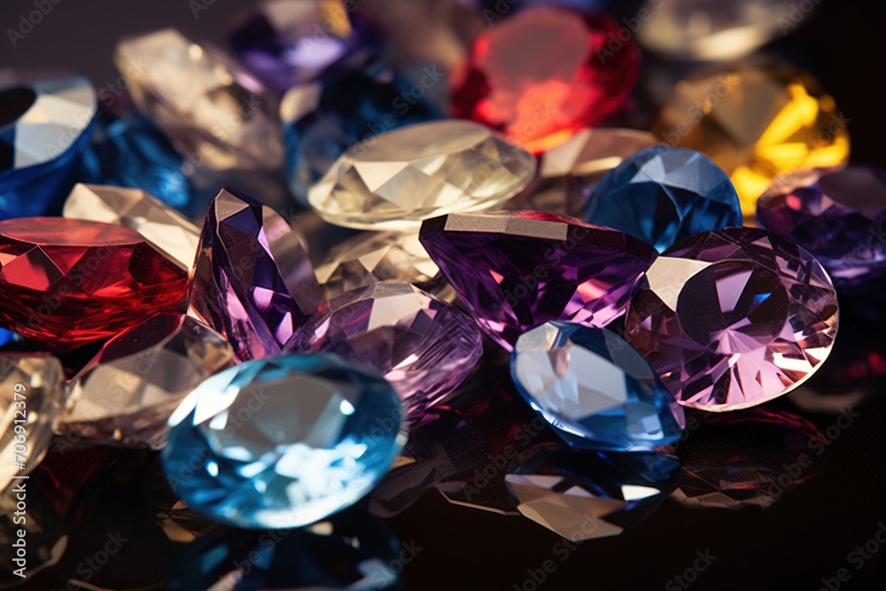 Jewel on black shine color, Collection of many different natural gemstones amethyst, lapis lazuli, rose quartz, citrine, ruby, amazonite, moonstone, labradorite, chalcedony, blue topaz Jewel on black shine color, Collection of many different natural gemstones amethyst, lapis lazuli, rose quartz, citrine, ruby, amazonite, moonstone, labradorite, chalcedony, blue topaz