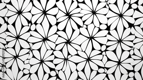 Black and white flower pattern on white background. Floral ornament.