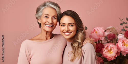 Mom and her beloved daughter in an embrace, tenderness and care, maternal love