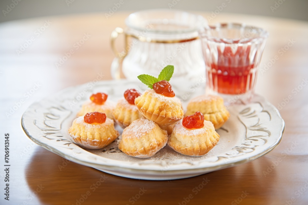 muffins with jam centers on a transparent dish