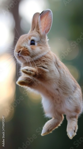 Bunny bouncing. Animal background. Vertical background