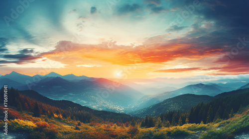 Panoramiczny widok wschodu słońca w Tatrach