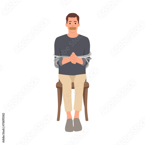 the man was kidnapped and tied up in a chair. ransom demand. Flat vector illustration isolated on white background