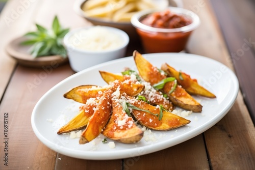 potato skin wedges with parmesan and a side of marinara