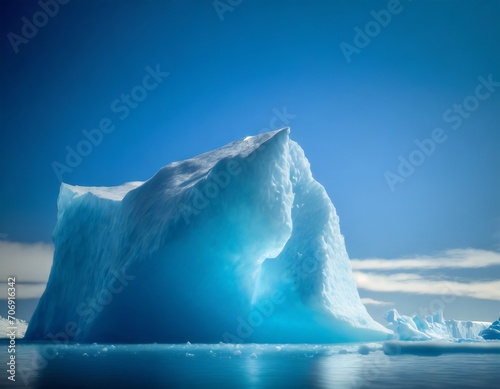 Underwater photo of a big iceberg in the Ocean, minimalistic composition with copy space for banners