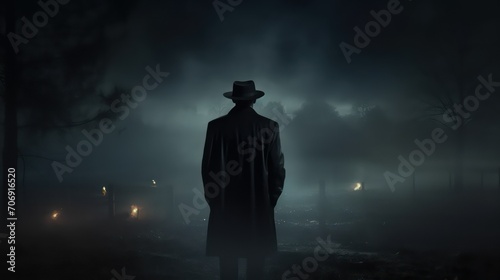 man with a hat in the night background
