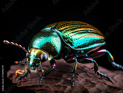 a close up of a colorful bug