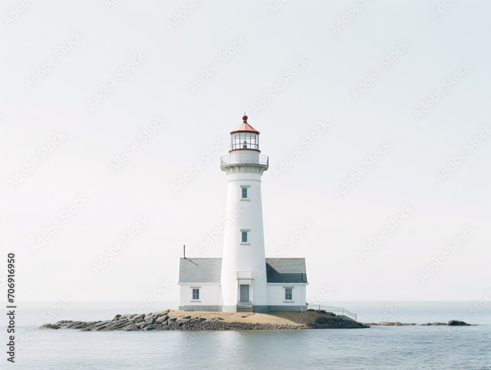 a lighthouse on an island in the middle of the ocean