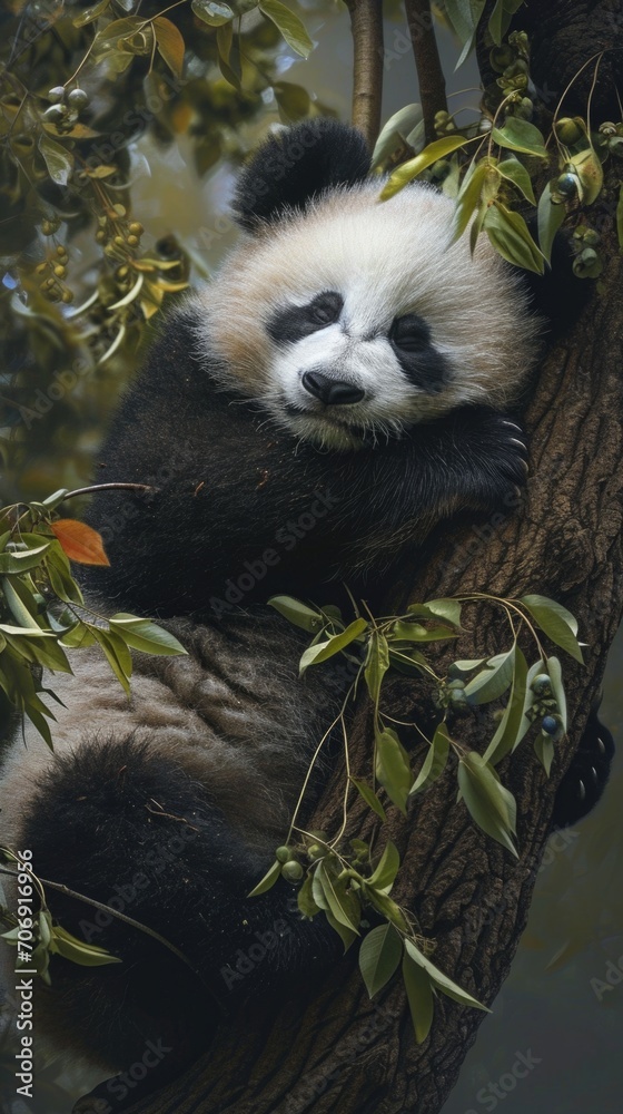 Fototapeta premium Panda background. Animal background . Vertical background
