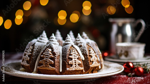Christmas gingerbread cake with powdered sugar photo