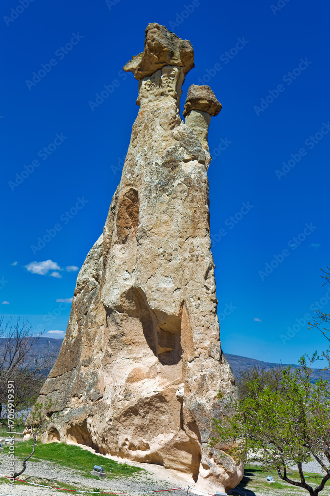 Cappadocia landscape soft volcanic rock, shaped by erosion into towers.