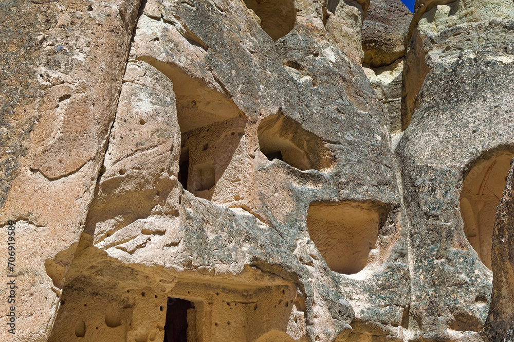 Cappadocia landscape soft volcanic rock, shaped by erosion into towers.