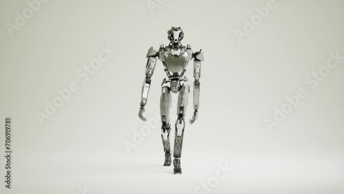 robot walking in the studio on a white background, 3d render looping cycling