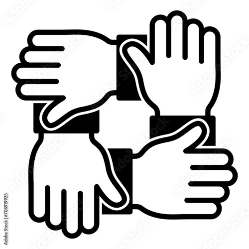Collaboration icon with four hands holding each other s arms