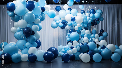 The studio is decorated with balloons
