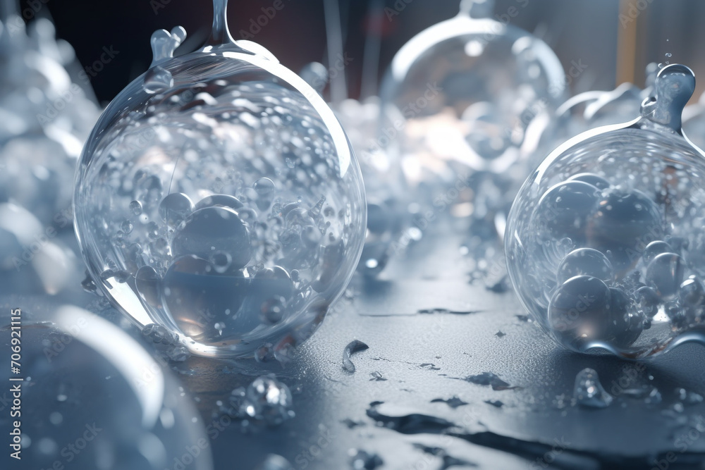 Graphic resources, nature concept. Close-up macro view of transparent ice or glass bubbles background with copy space Graphic resources, nature concept. Close-up macro view of transparent ice or glass bubbles background with copy space