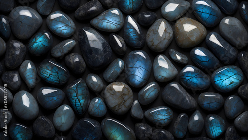 Highly Polished Blue Opaque Labradorite Glowing Stone Background Wallpaper Generative AI photo