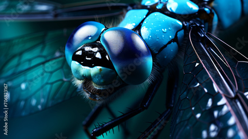 Close up on a blue dragonfly