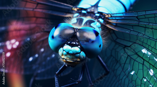 Close up on a blue dragonfly