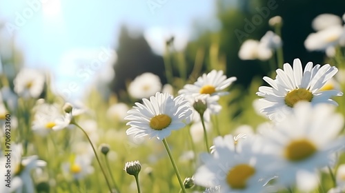 White daisies, in a mountainous area. Natural background.