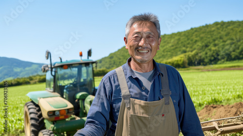 牧草とトラクターと農夫。日本の農業風景,Generative AI