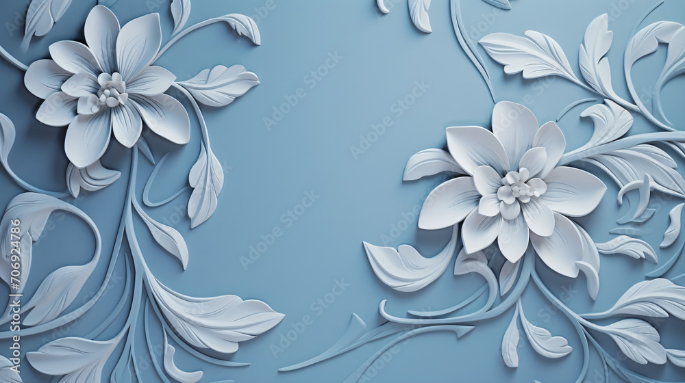 vertical blue vintage floral - obrazy, fototapety, plakaty 