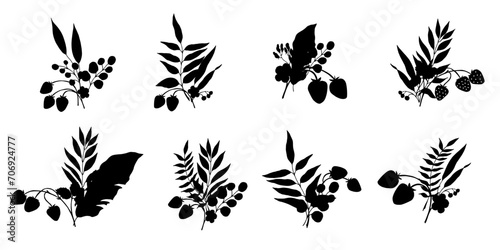 Leaves, berries, black abstract vector bouquets. photo