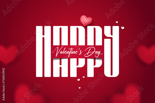 Happy Valentine's Day Celebration Lettering Design Greeting Card template typography text Banner Posters with a Love shape on a Red Background (ID: 706924942)