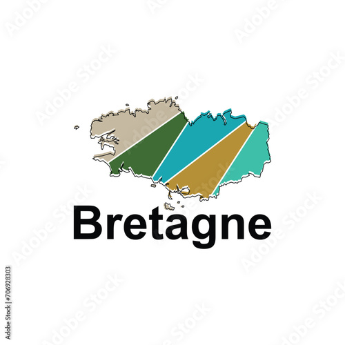 Map City of Bretagne, Vector isolated illustration of simplified administrative map of France. Borders and names of the regions. Colorful silhouettes