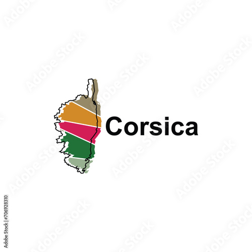 Map City of Corsica, Vector isolated illustration of simplified administrative map of France. Borders and names of the regions. Colorful silhouettes