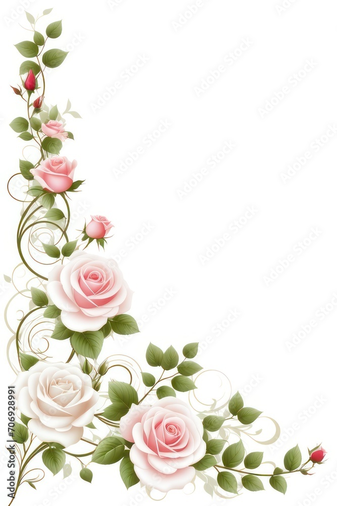 Fototapeta premium White Valentines Day background with beautiful rose vines, Valentines Day background