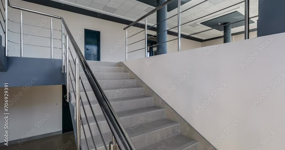loop rotation and panoramic view in empty modern hall with emergency and evacuation exit stair and panoramic windows. loop rotation and panoramic view in empty modern hall with emergency and evacuation exit stair and panoramic windows.