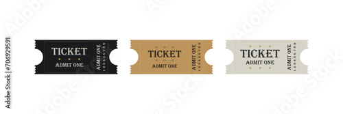 Vector set of templates for tickets to cinemas, clubs, concerts, performances, events, parties, festivals. Just add your own text. Collection on a white background, suitable for print and web.