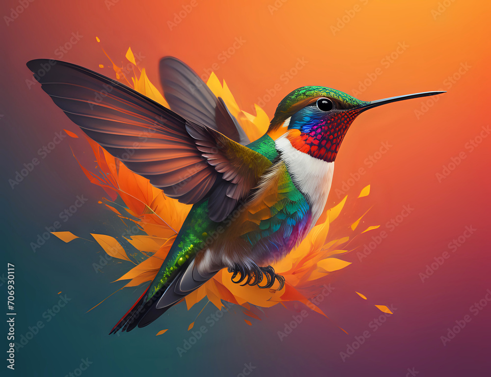 Obraz premium fliegender Kolibri auf abstraktem Ast