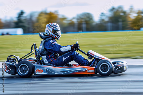 male kart racer drives quickly along the circuit of the autodrome, side view © Александр Довянский