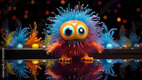 Adorable Pixar character made of dancing iridescent