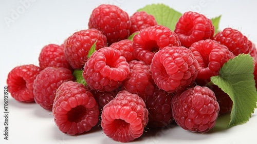 Fresh and healthy raspberries on a white background