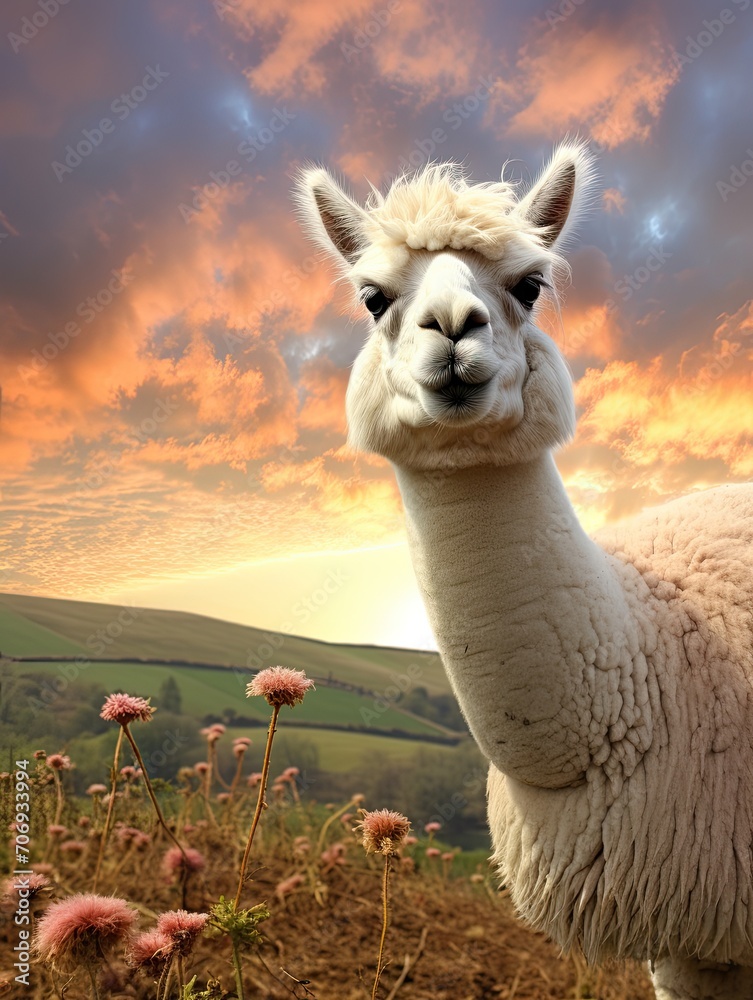 Obraz premium Serenading Llamas amid Scenic Farm Animal Harmony: A Country Nature Capture
