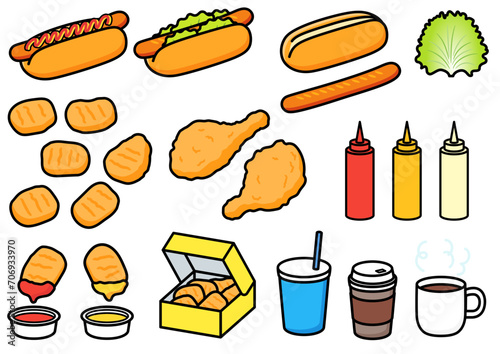 ジャンクフードのイラストセット.