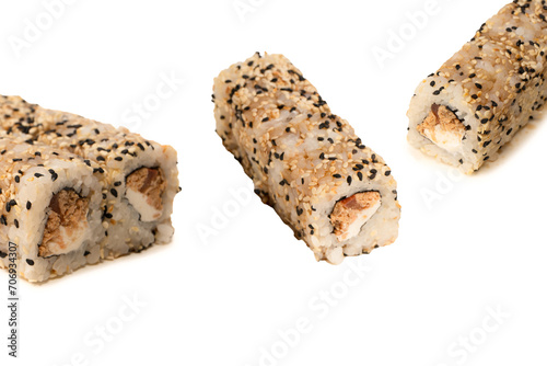 Sushi with cream cheese and tuna isolated on white background.