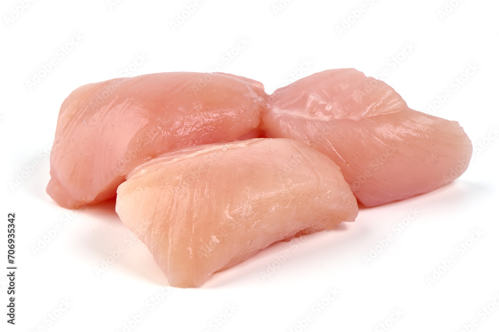 Raw chicken fillet, isolated on white background.