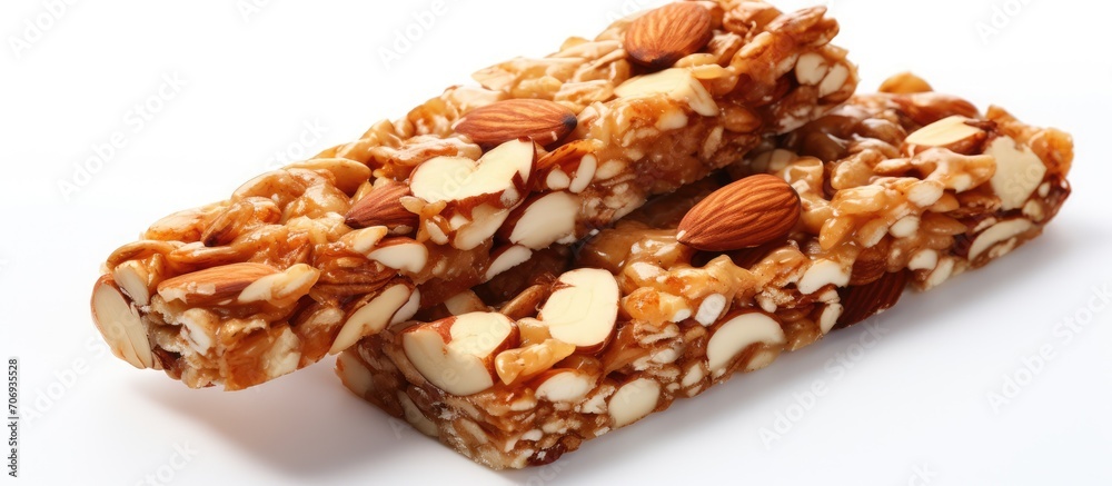 nuts with muesli Bar isolated on white background nuts with muesli Bar isolated on white background