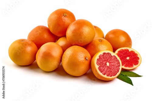 Pink ripe grapefruit  isolated on white background.