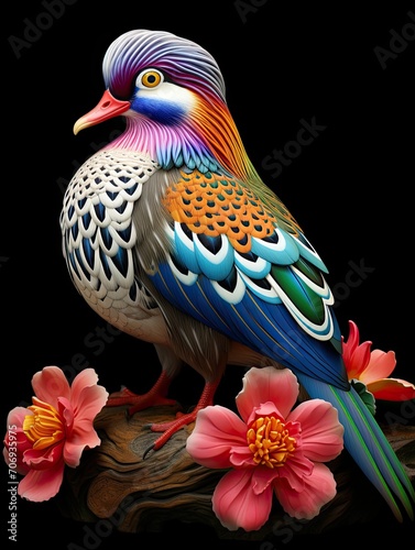 Mandarin Duck  A Vibrant Ornamental Display in the Serene Countryside