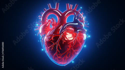 Human anatomy of heart on neon glowing digital cyber